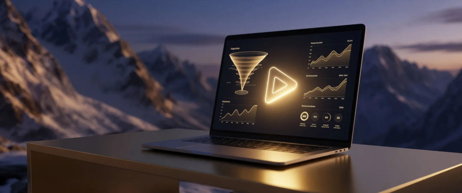 Funil, tráfego e webinário ao entardecer